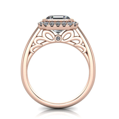 Remi Square Emerald Shape Halo Engagement Ring in 14K Rose Gold