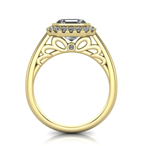 Remi Square Emerald Shape Halo Engagement Ring in 14K Yellow Gold