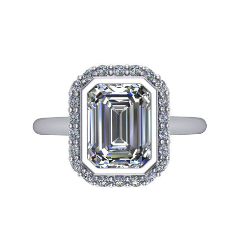 Remi Emerald Shape Halo Engagement Ring in 18K White Gold