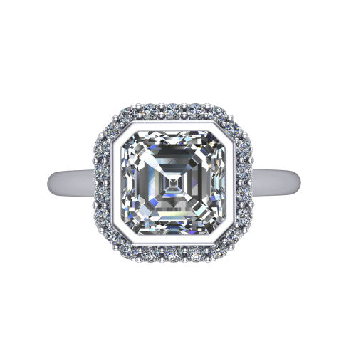 Remi Square Emerald Shape Halo Engagement Ring in 18K White Gold