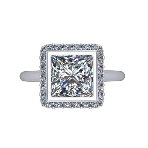 Remi Princess Shape Halo Engagement Ring in 14K White Gold