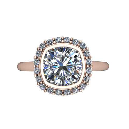 Remi Cushion Shape Halo Engagement Ring in 14K Rose Gold