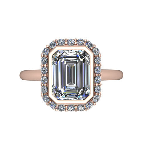 Remi Emerald Shape Halo Engagement Ring in 14K Rose Gold