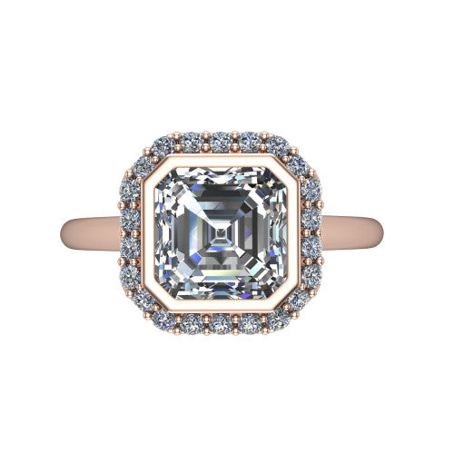Remi Square Emerald Shape Halo Engagement Ring in 14K Rose Gold