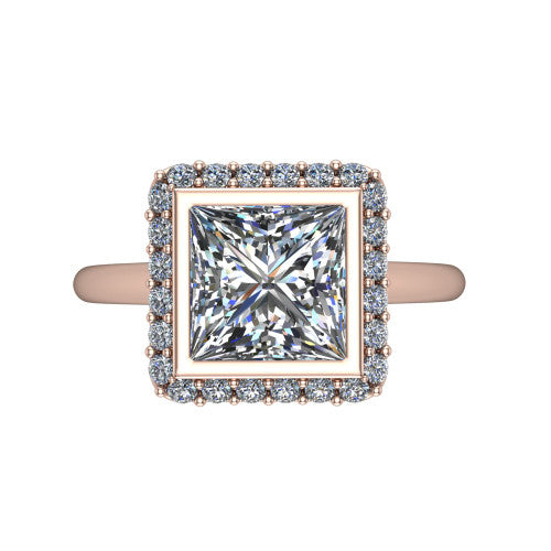 Remi Princess Shape Halo Engagement Ring in 14K Rose Gold