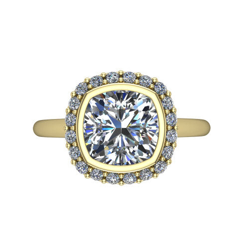 Remi Cushion Shape Halo Engagement Ring in 18K Yellow Gold