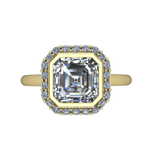 Remi Square Emerald Shape Halo Engagement Ring in 14K Yellow Gold