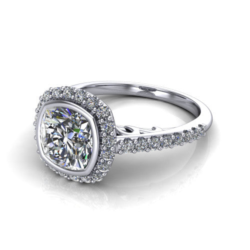 Lucia Cushion Shape Halo Engagement Ring in Platinum