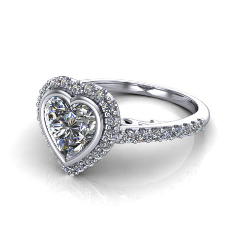Lucia Heart Shape Halo Engagement Ring in 18K White Gold