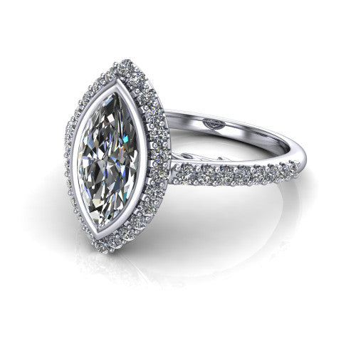 Lucia Marquise Shape Halo Engagement Ring in Platinum