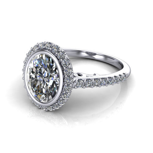 Lucia Oval Shape Halo Engagement Ring in Platinum