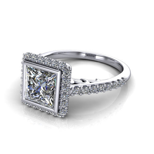 Lucia Princess Shape Halo Engagement Ring in 14K White Gold
