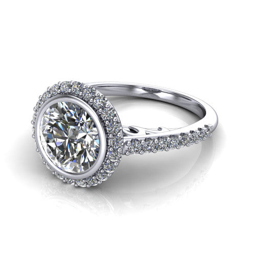 Lucia Round Shape Halo Engagement Ring in Platinum