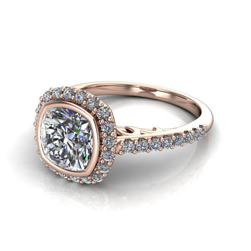 Lucia Cushion Shape Halo Engagement Ring in 18K Rose Gold