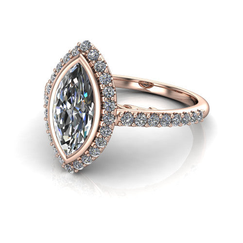 Lucia Marquise Shape Halo Engagement Ring in 18K Rose Gold