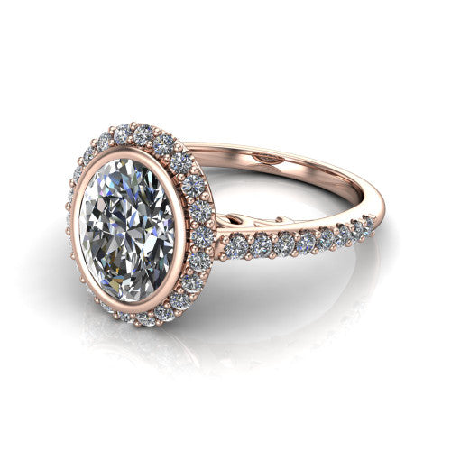 Lucia Oval Shape Halo Engagement Ring in 14K Rose Gold