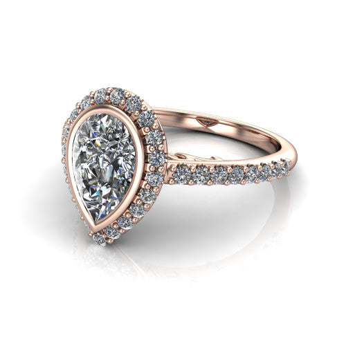 Lucia Pear Shape Halo Engagement Ring in 14K Rose Gold