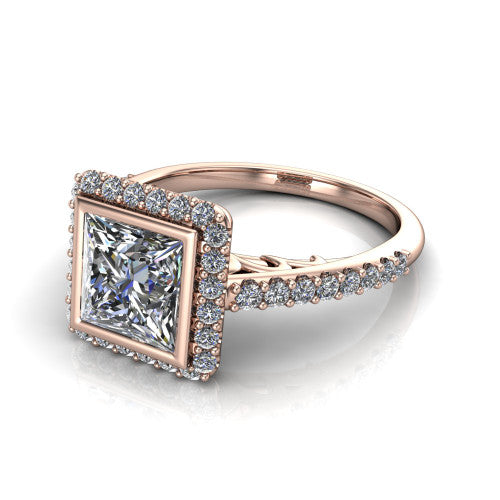 Lucia Princess Shape Halo Engagement Ring in 18K Rose Gold
