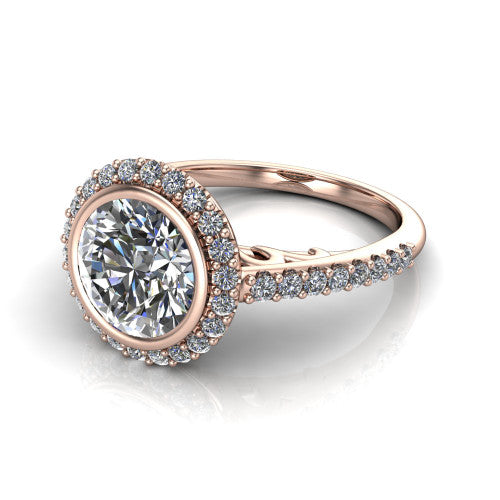 Lucia Round Shape Halo Engagement Ring in 18K Rose Gold