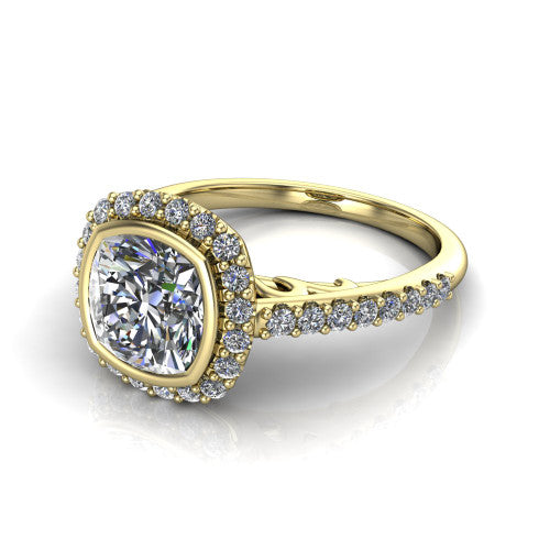 Lucia Cushion Shape Halo Engagement Ring in 18K Yellow Gold