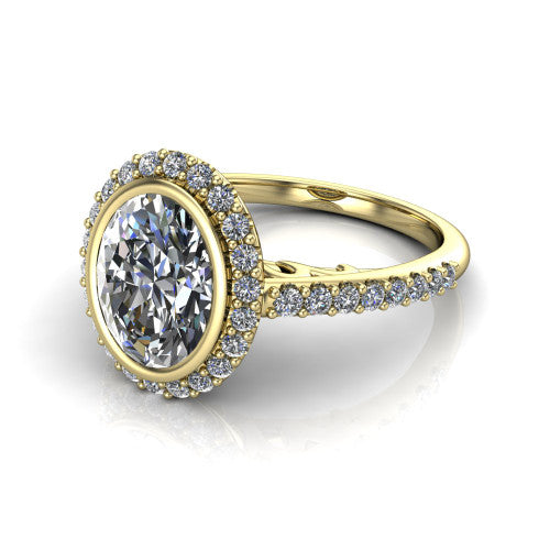 Lucia Oval Shape Halo Engagement Ring in 18K Yellow Gold