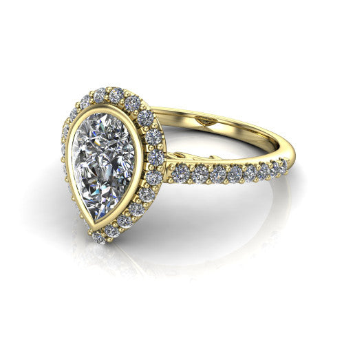 Lucia Pear Shape Halo Engagement Ring in 14K Yellow Gold