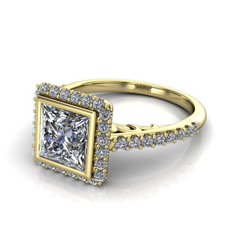 Lucia Princess Shape Halo Engagement Ring in 14K Yellow Gold