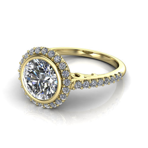 Lucia Round Shape Halo Engagement Ring in 18K Yellow Gold
