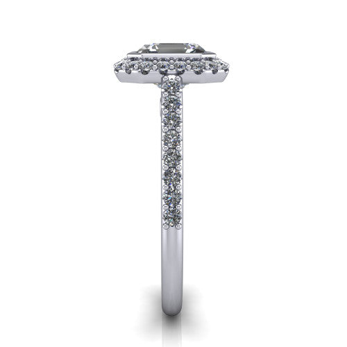 Lucia Square Emerald Shape Halo Engagement Ring in 18K White Gold