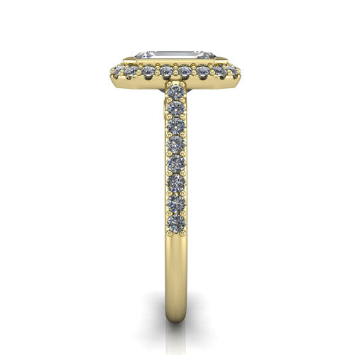 Lucia Emerald Shape Halo Engagement Ring in 14K Yellow Gold