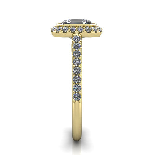 Lucia Square Emerald Shape Halo Engagement Ring in 18K Yellow Gold