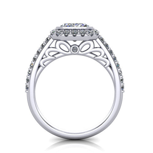 Lucia Emerald Shape Halo Engagement Ring in Platinum