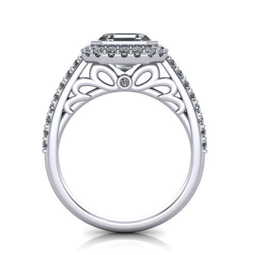 Lucia Square Emerald Shape Halo Engagement Ring in Platinum