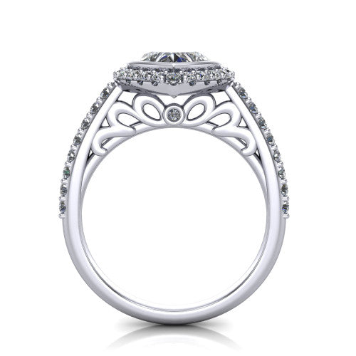 Lucia Heart Shape Halo Engagement Ring in 14K White Gold