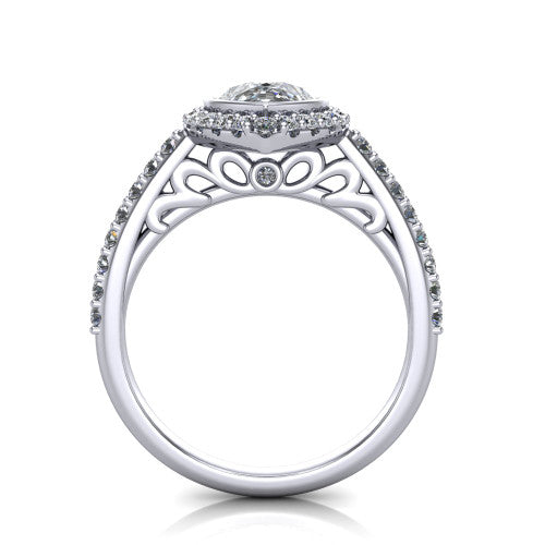 Lucia Pear Shape Halo Engagement Ring in 14K White Gold