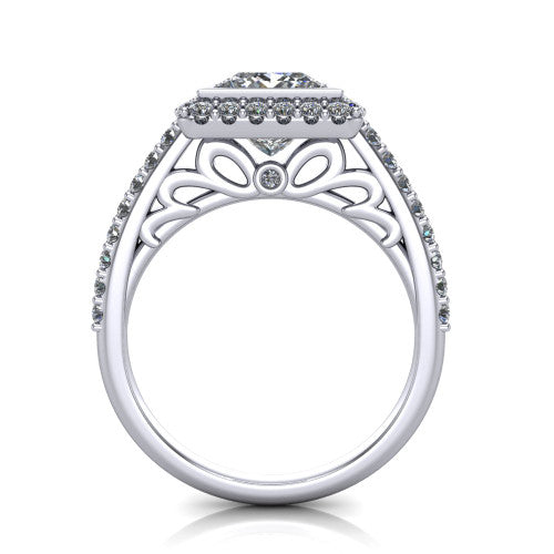 Lucia Princess Shape Halo Engagement Ring in 14K White Gold