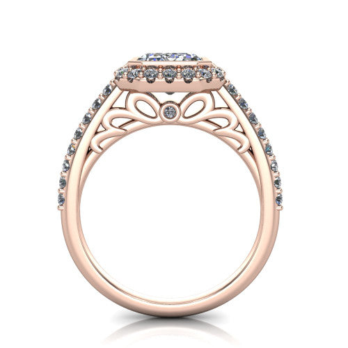 Lucia Emerald Shape Halo Engagement Ring in 18K Rose Gold