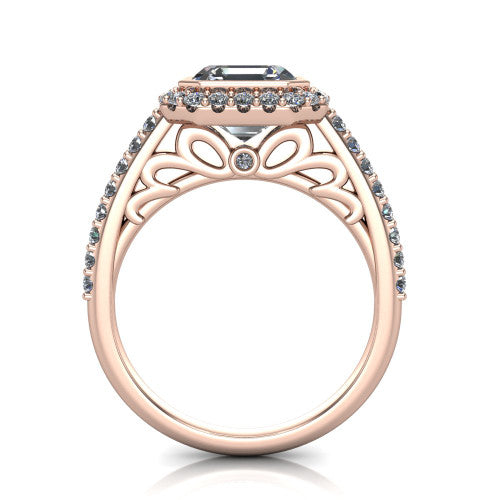 Lucia Square Emerald Shape Halo Engagement Ring in 18K Rose Gold