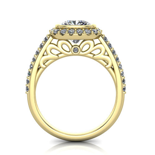 Lucia Cushion Shape Halo Engagement Ring in 18K Yellow Gold