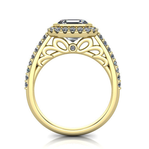 Lucia Square Emerald Shape Halo Engagement Ring in 14K Yellow Gold