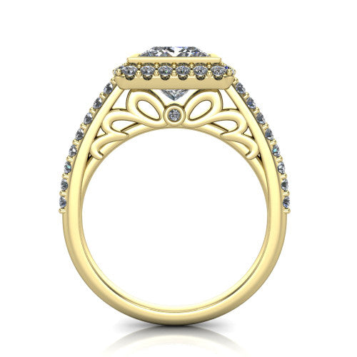 Lucia Princess Shape Halo Engagement Ring in 14K Yellow Gold