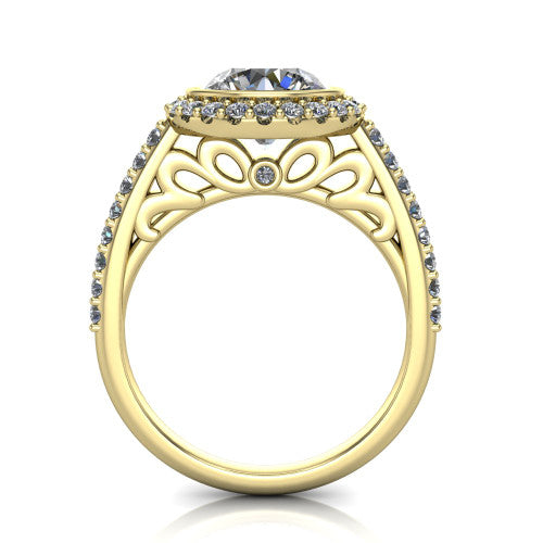 Lucia Round Shape Halo Engagement Ring in 14K Yellow Gold