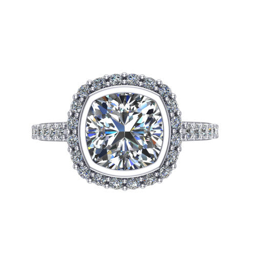 Lucia Cushion Shape Halo Engagement Ring in 18K White Gold