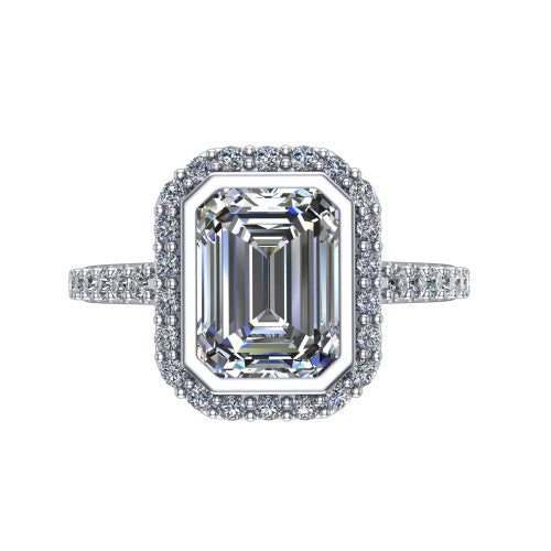 Lucia Emerald Shape Halo Engagement Ring in Platinum