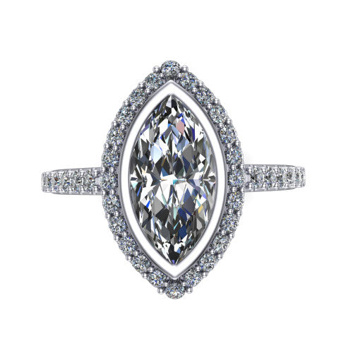 Lucia Marquise Shape Halo Engagement Ring in 18K White Gold