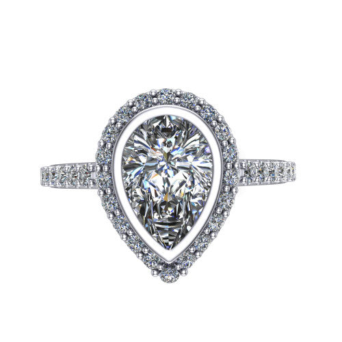 Lucia Pear Shape Halo Engagement Ring in Platinum