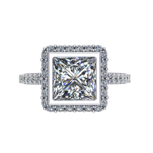 Lucia Princess Shape Halo Engagement Ring in 14K White Gold