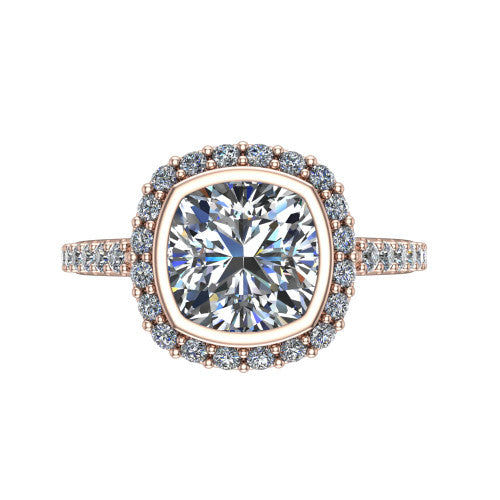 Lucia Cushion Shape Halo Engagement Ring in 18K Rose Gold