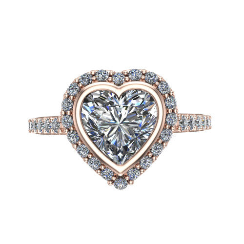 Lucia Heart Shape Halo Engagement Ring in 14K Rose Gold