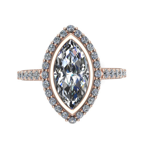 Lucia Marquise Shape Halo Engagement Ring in 14K Rose Gold